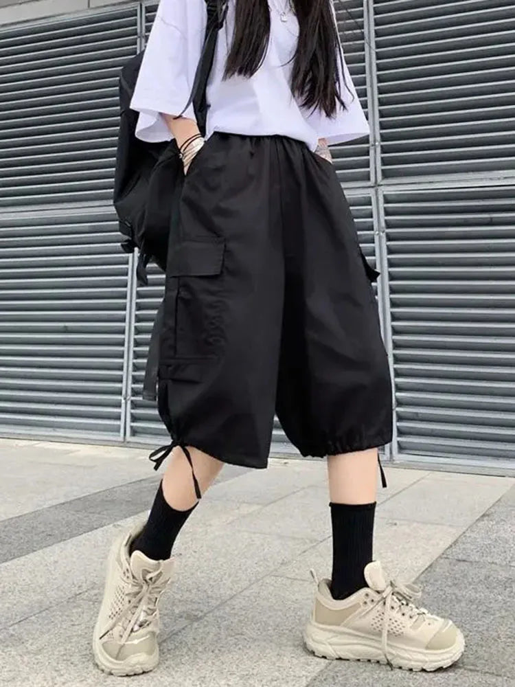 Zoki Streetwear Harajuku Oversize Bf Cargo Shorts Hip Hop Fashion High Waist Women Big Pockets Casual Shorts Summer Loose Shorts