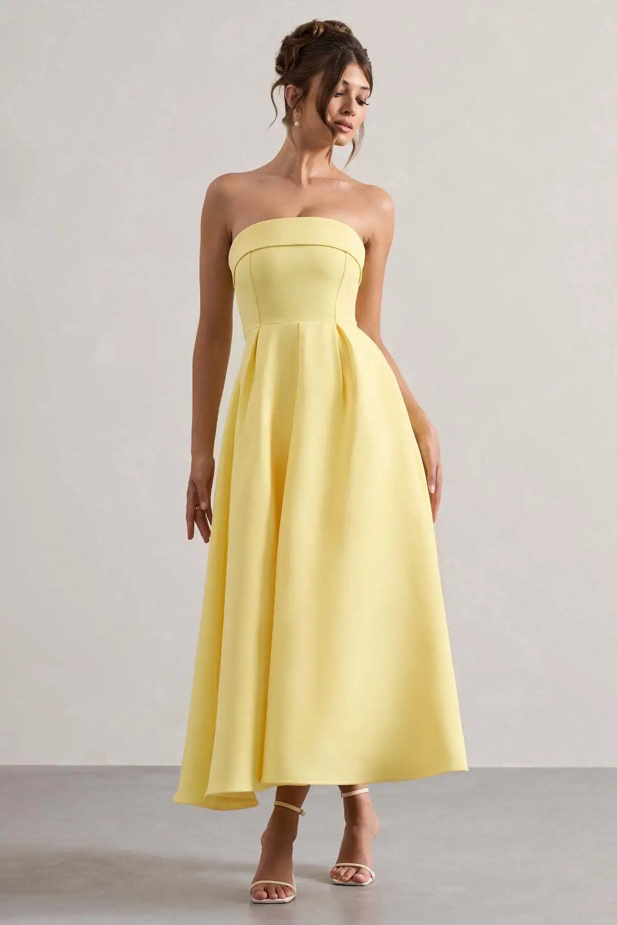 2025 French Fashion Elegant Long Evening Dress Women High-end Solid  Sleeveless Strapless Party Dress Chic Minimalist Clothes