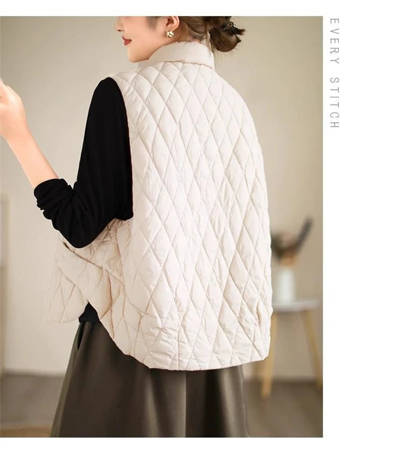 2024 New Autumn Winter Parkas Women Puffer Vest Loose Cropped Stand Collar Sleeveless Vest Jackets Down Cotton Padded Waistcoat