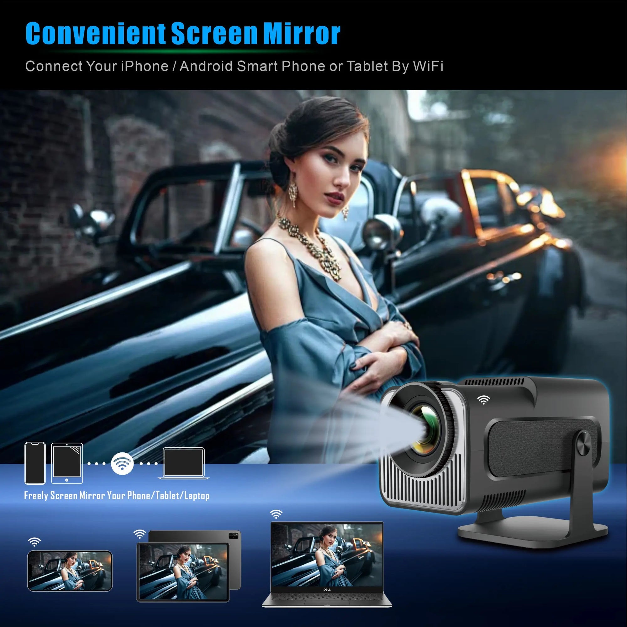 Salange HY320 Mini 4K Android 11 Projector Native 720P 300ANSI Dual Wifi6 BT5.0 Cinema Portable Projetor Outdoor 180°  Rotable