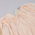Pleated Mini Dress Women New Fashion Puff Sleeve Elegant V-neck High Waist Evening Party Dresses Lady Holiday Beach Vestidos