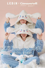Cinnamoroll Women's Plush Pajamas Suit Sanrioed Kawaii Autumn Winter Hooded Home Clothes Cute Girl Thickened Cute Cartoon Sweet