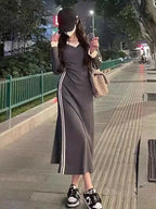 Plus Size 4xl 5xl Casual Slim Long Sleeve Dresses Summer Black Office Lady Womens Clothing Spring Korean Fashion Elegant Dress