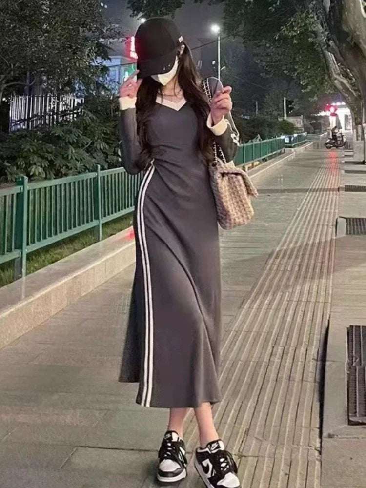 Plus Size 4xl 5xl Casual Slim Long Sleeve Dresses Summer Black Office Lady Womens Clothing Spring Korean Fashion Elegant Dress