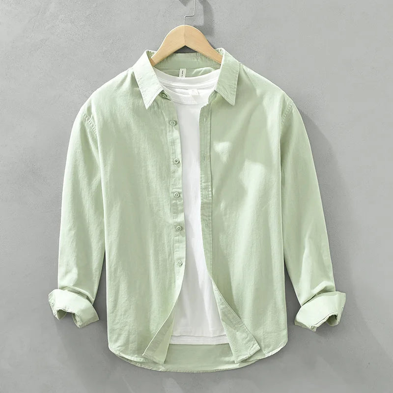 2025 Spring New Casual 100% Cotton Long Sleeve Shirt for Men Multi-color Simple Solid Color Classic Daily Shirts CM6651