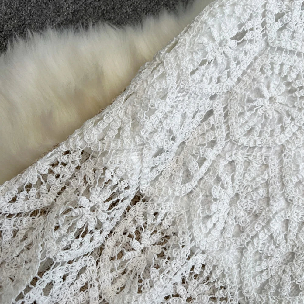 Boho Holiday Long Skirts Women Crochet Hollow Out Female Trumpet Skirt Ladies Elegant Lace Patchwork Summer Skirt Dropshipping