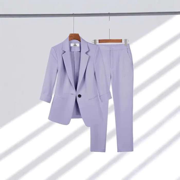 Elegant Women's Two Pieces Set Outfits Casual Long Sleeved Blazer and Pants Suit for Female Streetwear Spring and Autumn 2025