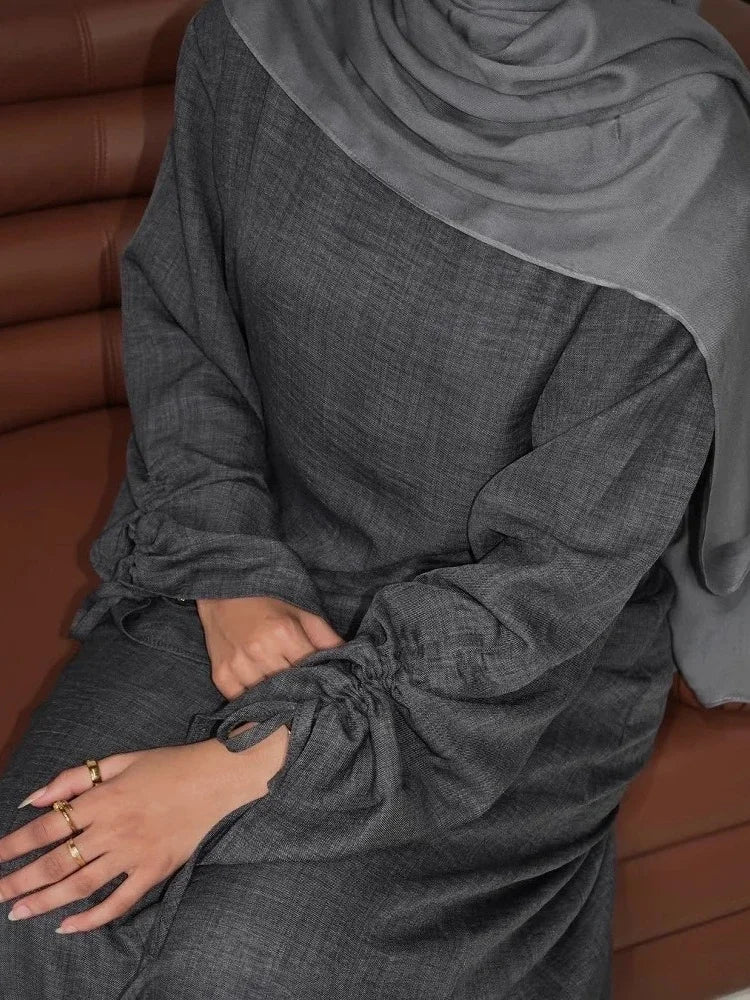 Eid Women Modest Dress Abaya String Sleeve Muslim Caftan Robe Morocco Dubai Kaftan Islam 2025 Vestidos Largos Jalabiya Ramadan