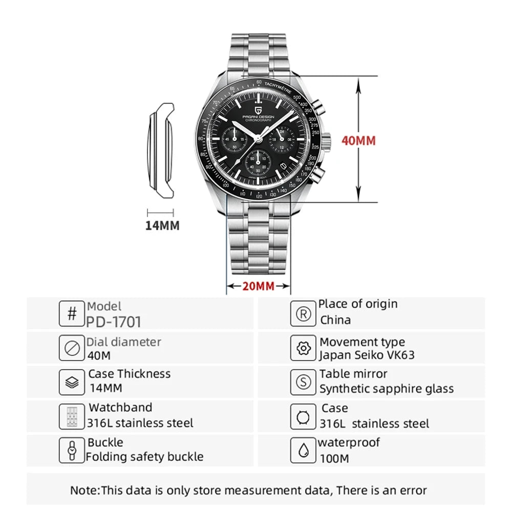2025 New PAGANI DESIGN Moon V6 Men's Watches Luxury Quartz Watch For Man Chronograph VK63 Men Gift AR Sapphire Mirror Luminous