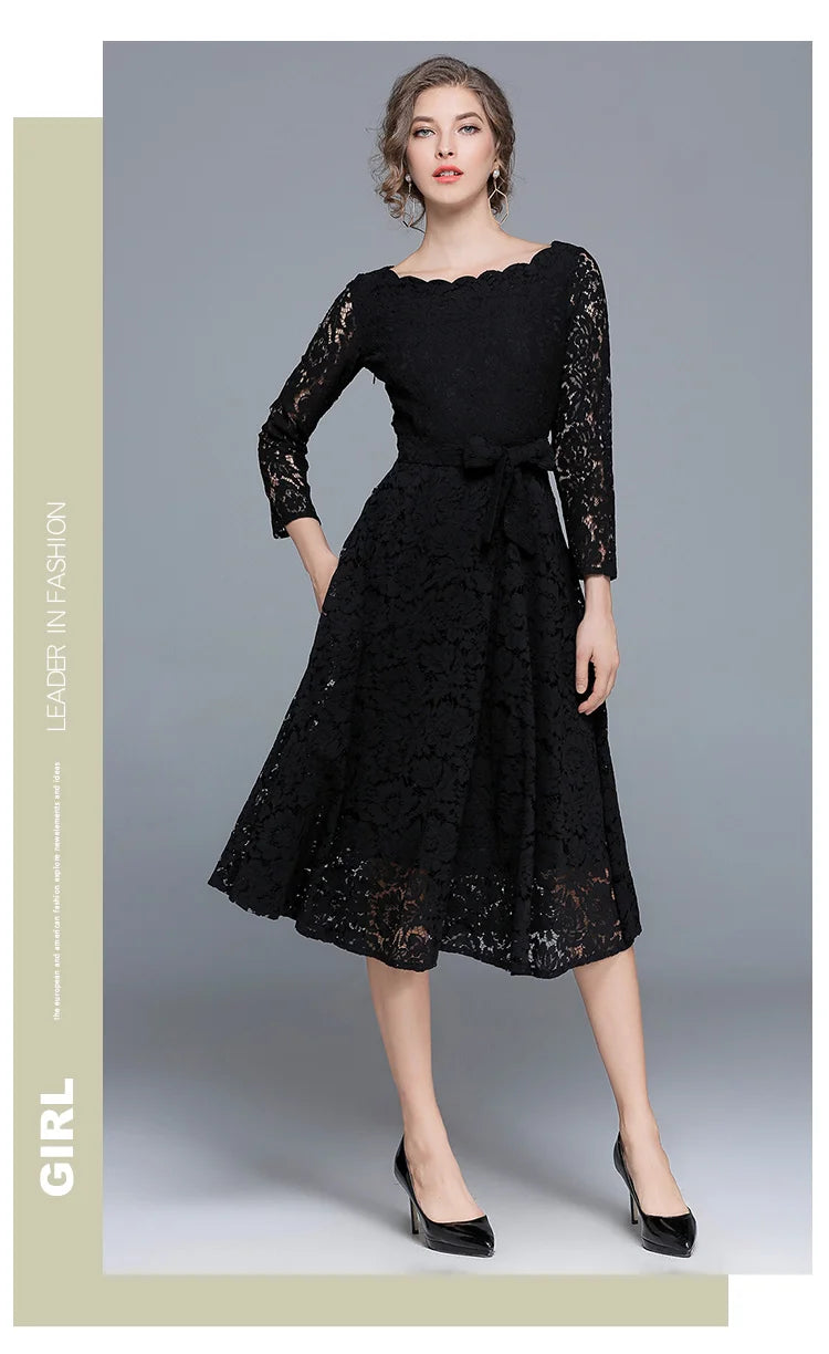 Lace White Prom Dress Women 2023 Summer Autumn Long Sleeve Sexy Slash Neck A Line Midi Party Vestidos Flower Embroidery