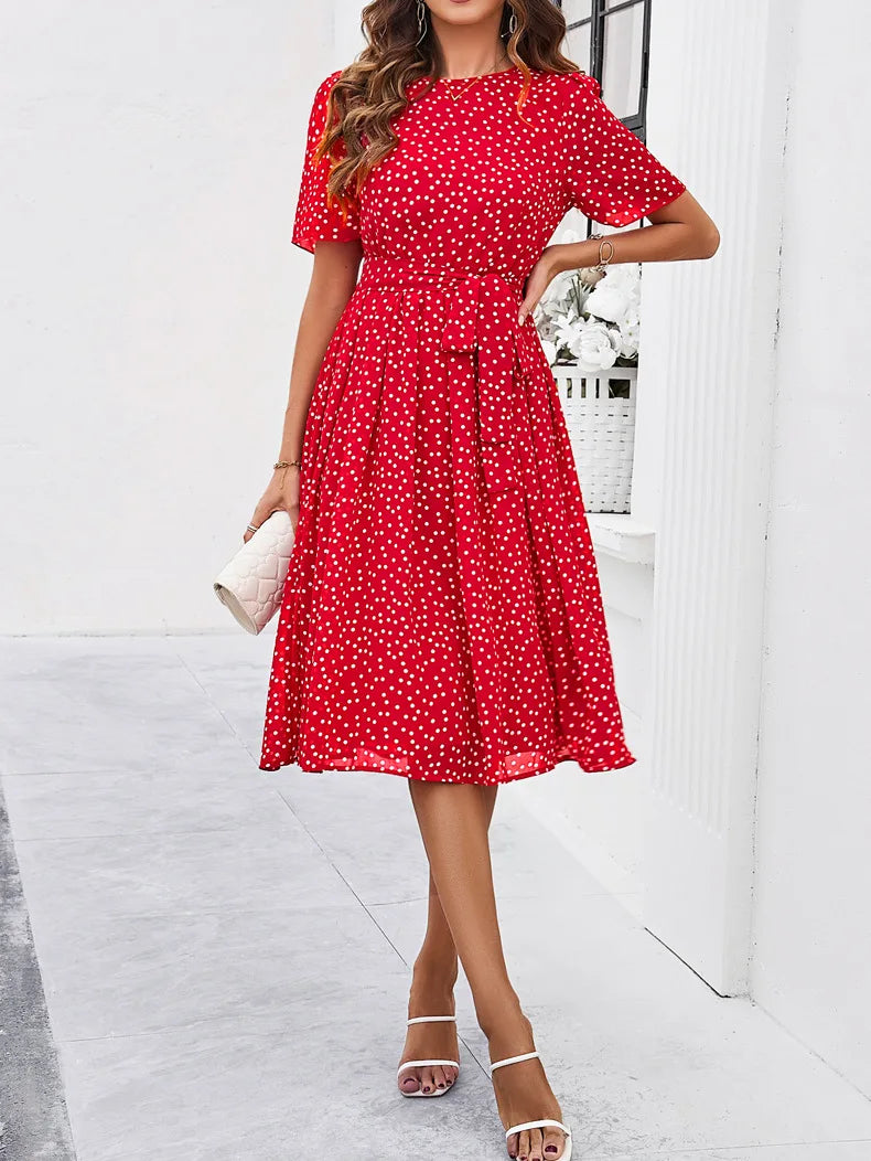 Casual Loose Printed Dot Short Dresses For Women 2025 Fashion Summer Women's A-Line Midi Dress Elegant Vintage Female Dresses