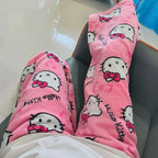 Sanrio Hello Kitty Fleece Coral Pajama Pants Soft Trousers Women Casual Home Trousers Kawaii Anime Cartoon Birthday Gift