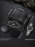 5 pieces/set of fashionable and all-matching men's watch set + wallet + glasses + key chain + pen birthday gift set