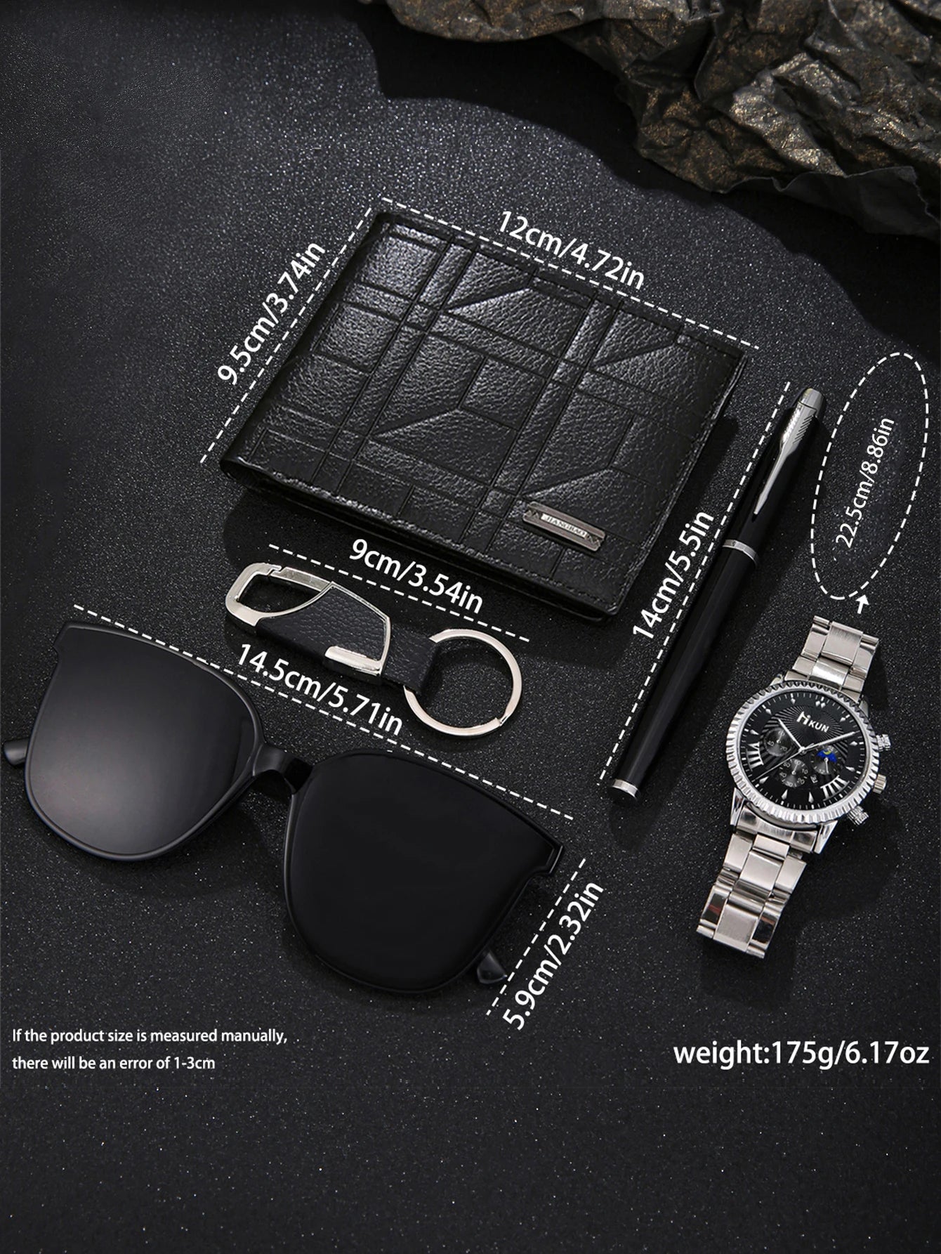 5 pieces/set of fashionable and all-matching men's watch set + wallet + glasses + key chain + pen birthday gift set