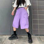 Zoki Streetwear Harajuku Oversize Bf Cargo Shorts Hip Hop Fashion High Waist Women Big Pockets Casual Shorts Summer Loose Shorts