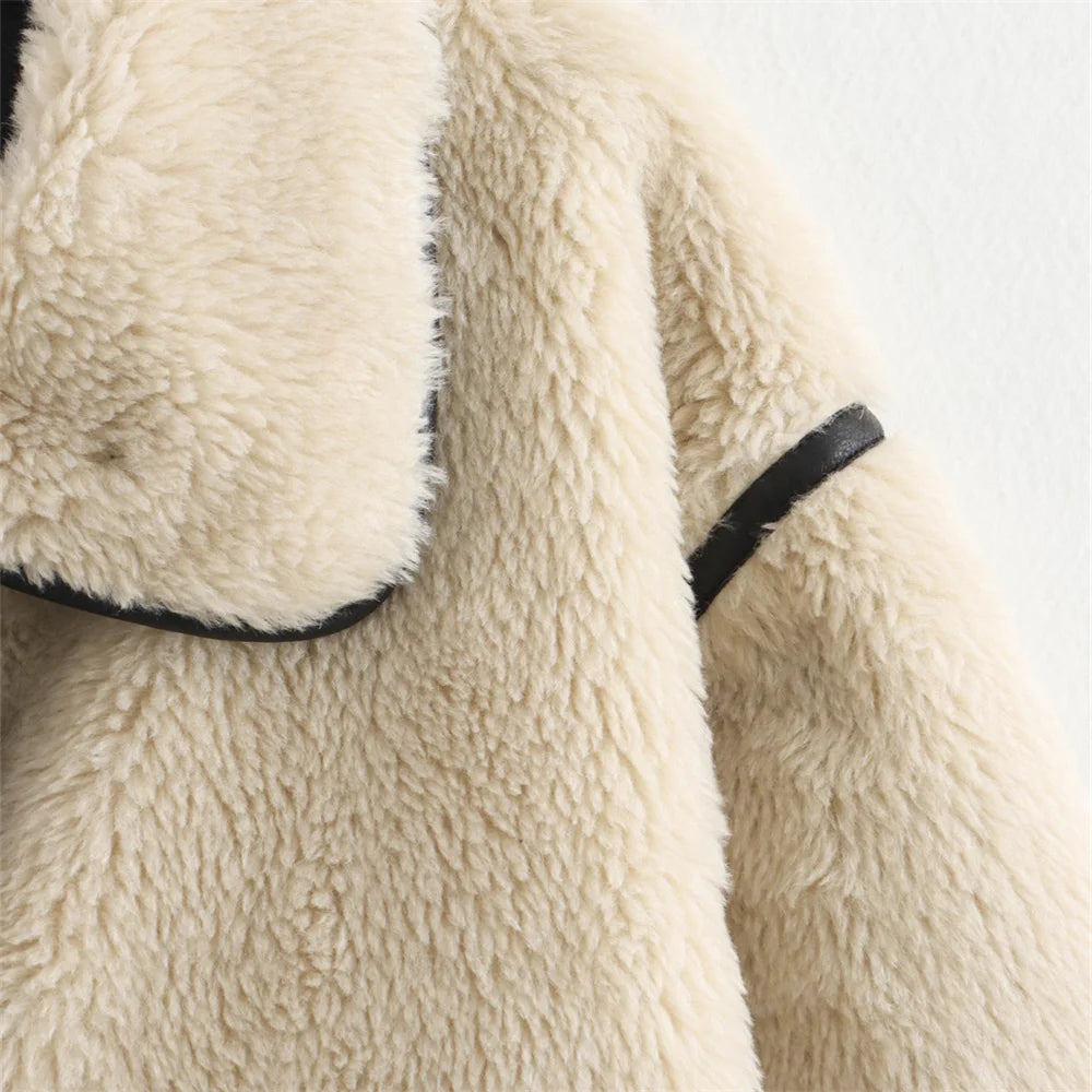 Zach Ailsa Women's Big Collar Fur Integrated Plush Coat Autumn/Winter New Solid Color Long Sleeve Warm Jacket