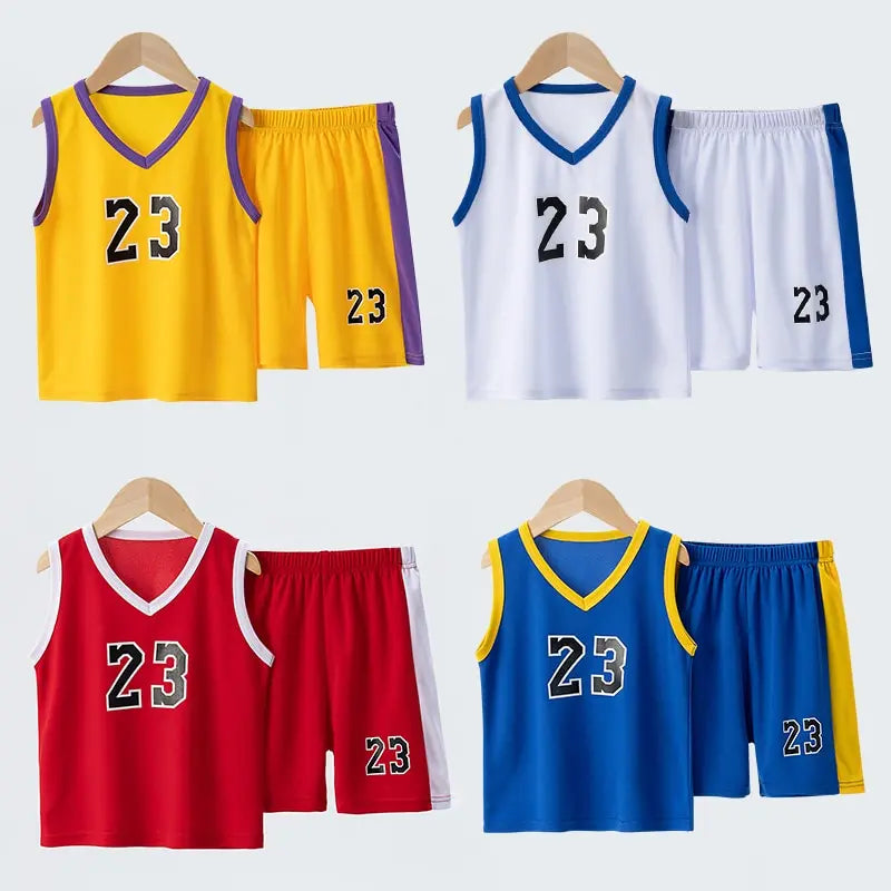 2 Pcs Summer Children's Quick Drying Sports Suit Boys' Comfortable And Breathable Multi-color Vest Girls' Running Casual Shorts