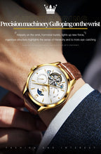 OLEVS 6663 Mens Watch Original Mechanical Watch Tourbillon Waterproof Luminous Leather Strap Moon Phase Day-Date Watch With Box