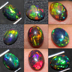 7*9mm Natural Opal Reiki Healing Semi-Circle Jewelry Set - Opal Ring Earrings Necklace - Spiritual Energy Gemstone Accessories