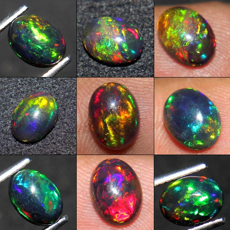 7*9mm Natural Opal Reiki Healing Semi-Circle Jewelry Set - Opal Ring Earrings Necklace - Spiritual Energy Gemstone Accessories