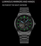 RUIGE High Quality Hollow Mechanical Movement Men's Watch Stainless Steel Fashion Men's Night Light Waterproof Watch