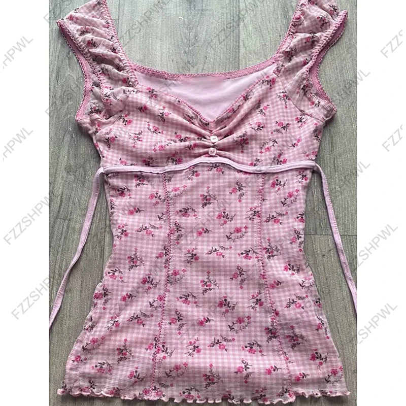 Punk Y2k Tank Top Unique Harajuku Grid print Rock Goth Casual Crop top K-Sweet Hiphop Sleeveless Top Vintage Vest Cute Cleanfit