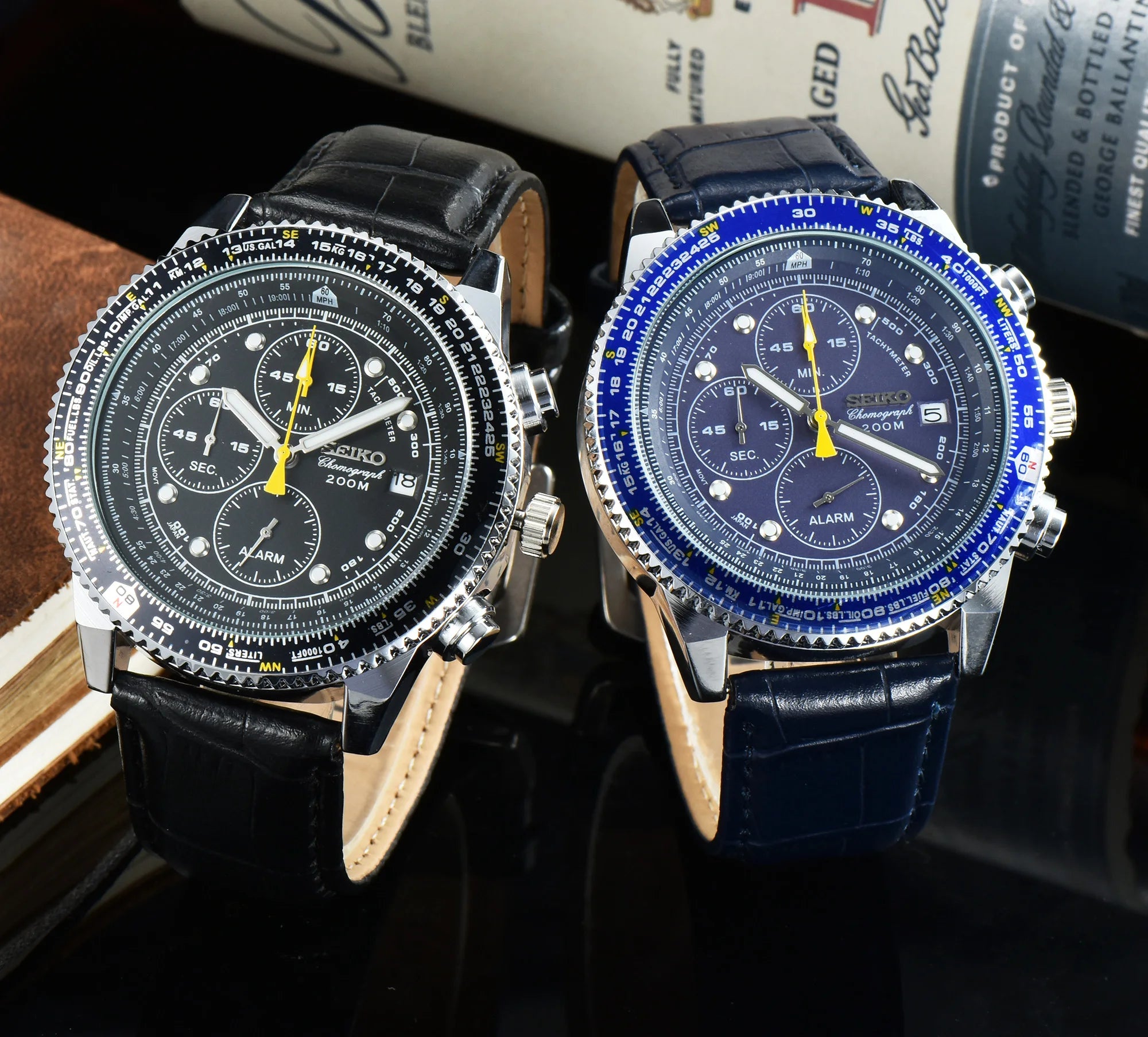 SEIKO Men's Sports Quartz Waterproof Watch, Multifunctional Dial Luminous Hands and Markers, Stainless Steel or Rubber Strap.