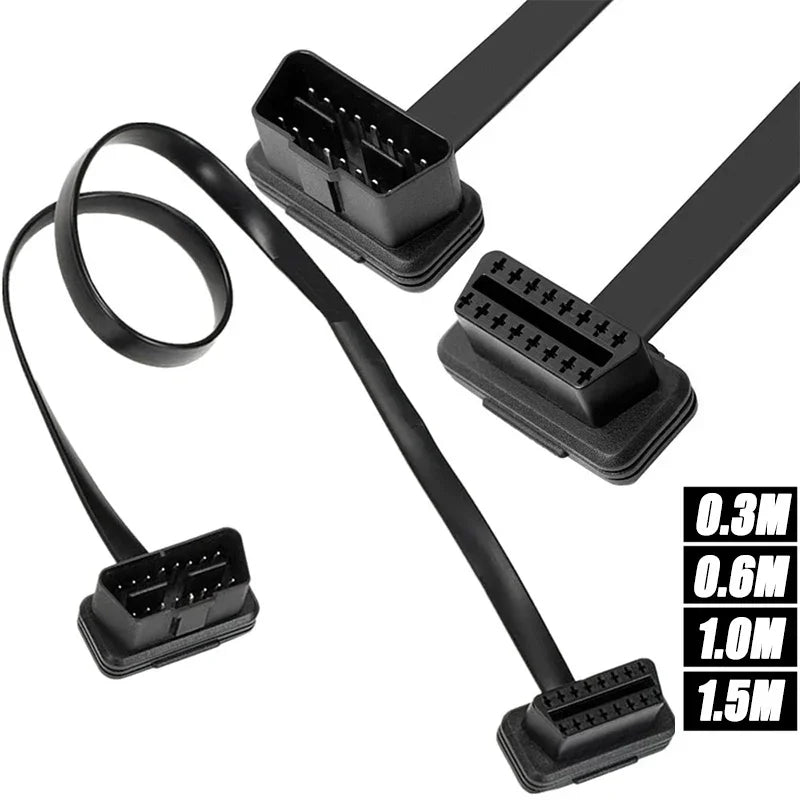30/60/100/150CM  Flat and Thin OBD2 16-pin Extender Male To Female OBD 16-pin Adapter Elbow ELM327 Automotive Detection Cable