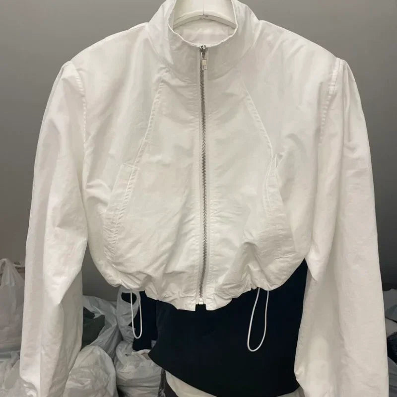 Autumn Vintage Women's Windbreaker Cropped Jackets Harajuku Oversized Streetwear Long Sleeve Casual Fashion Female Elegant Top