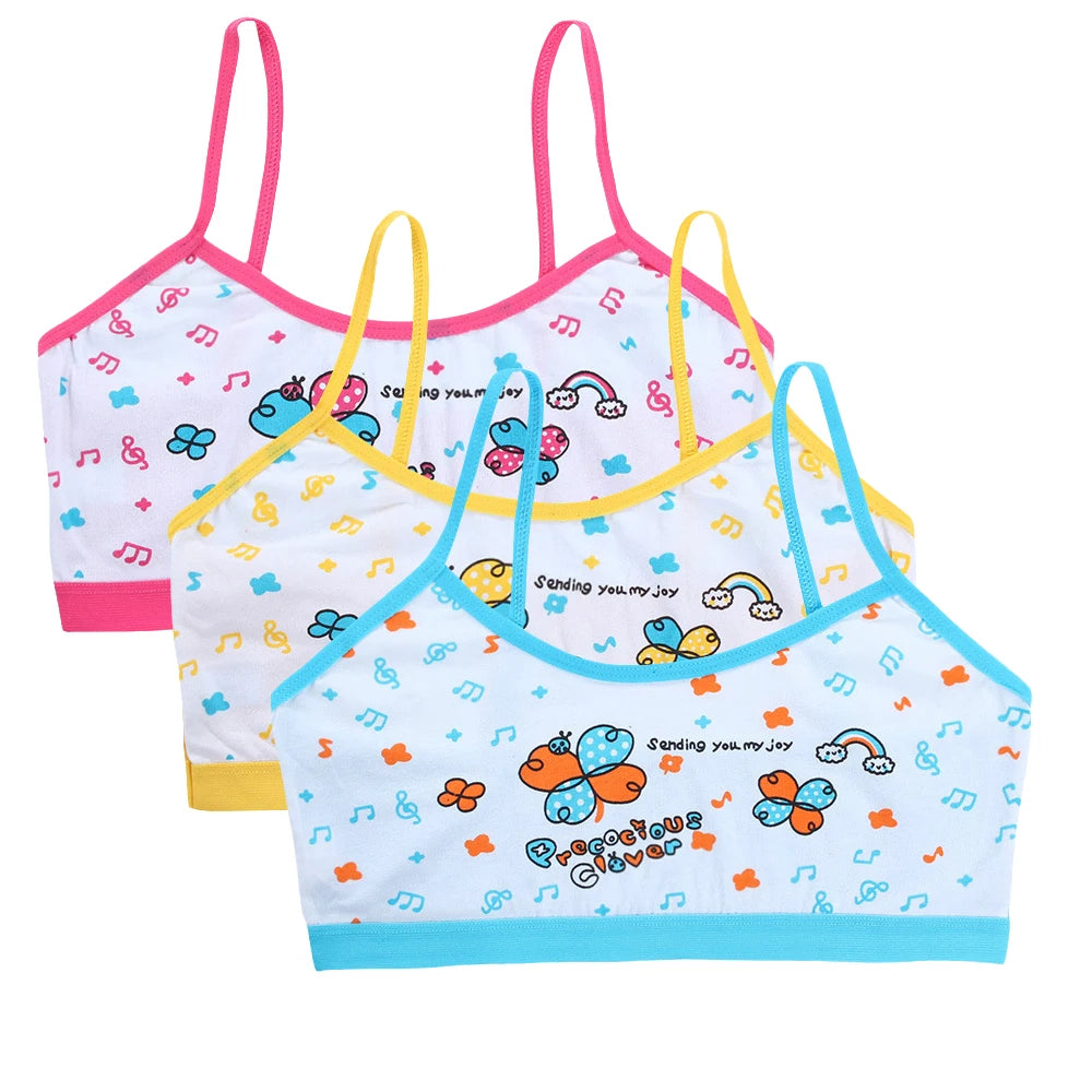 Teenage Girls Vest Bras Cartoon Panda/Flower Print Young Children Purbery Student Training Bras Maiden Kids Underwears Tube Tops