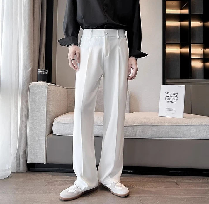 Wide Leg Gray Baggy Men's Summer Pants Tailoring Chinese Homme Dress Slacks Spring Clothes Male Suit Trousers Formal Designer Up