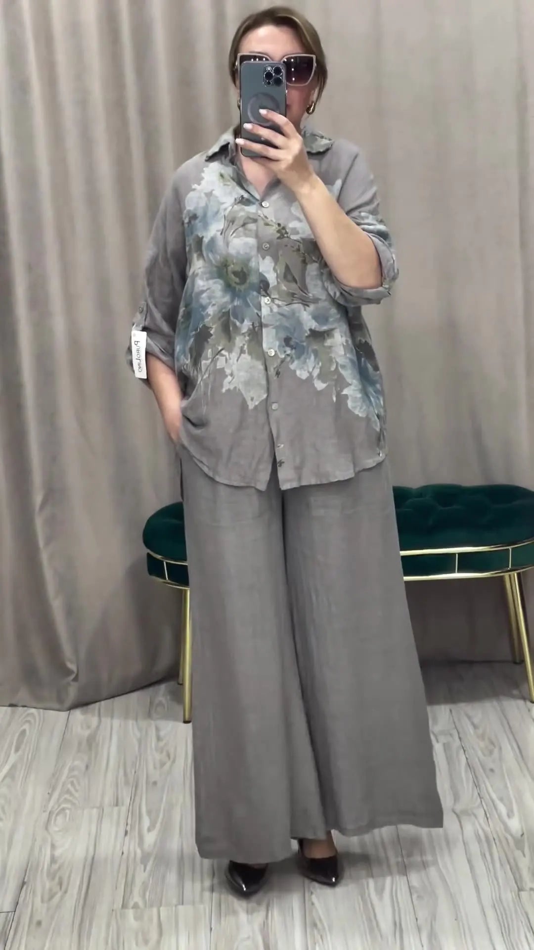 Two Piece Set Islam Muslim Women Tops Flower Print Shirt Wide Leg Pants Suits Ramadan Turkey Modest Ensembles Morocco Outfits