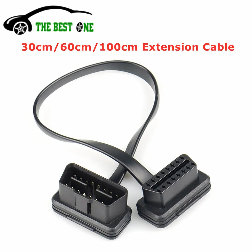 30/60/100CM Flat+Thin As Noodle 16 Pin Socket OBD OBDII 16Pin Male To Female Car Scanner OBD2 Extension Cable Connector
