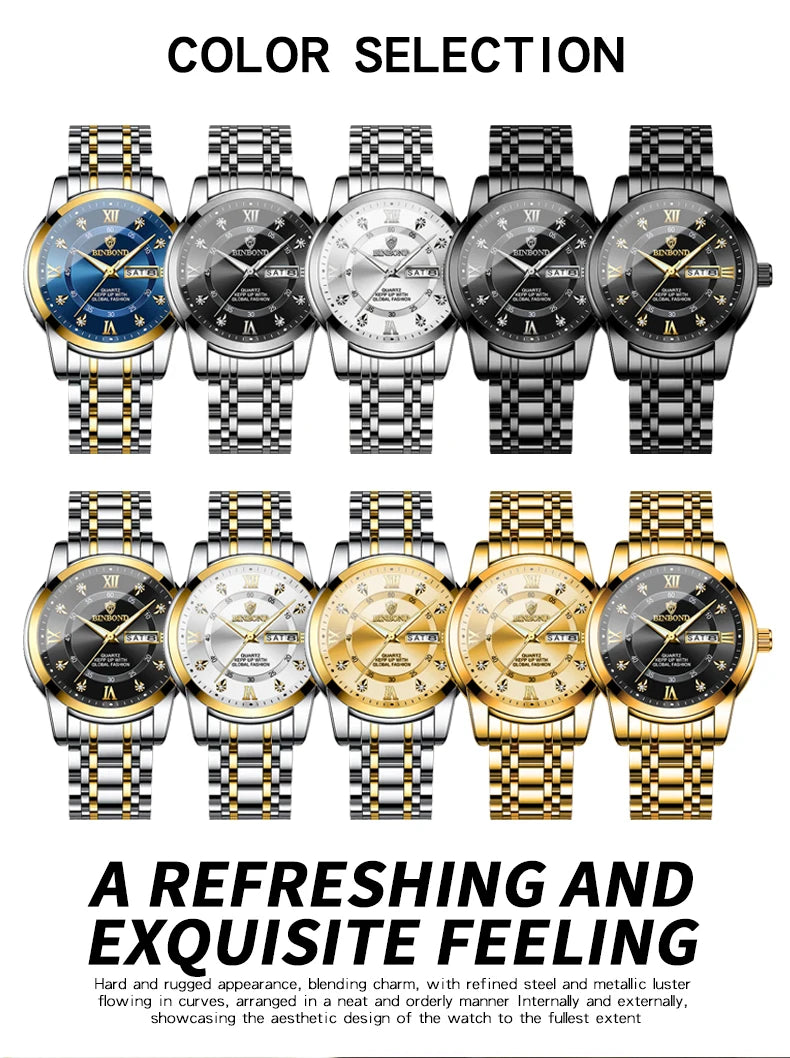 2025 Quartz Watch for Men Luxury Diamonds Gold Watch Waterproof Luminous Stainless Steel Business Men's Quartz Watch Mens Watch