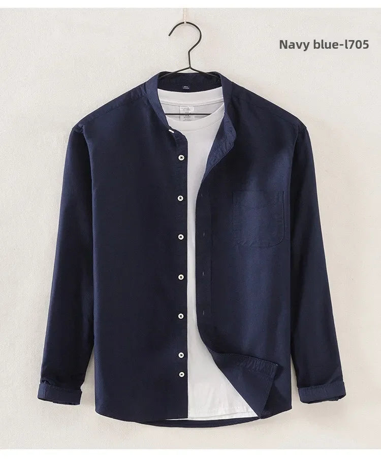 2025 Cotton Stand-up Neck Oxford Spinning Anti-wrinkle Casual  Spring  Autumn New Men's Shirt Jackets  Long Sleeve Shirt Men's