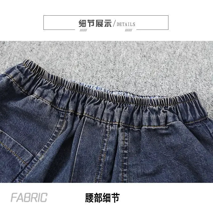 Vintage Jeans Shorts Women Summer Floral Embroidery Elastic High Waist Denim Shorts Design Wide Leg Trousers Blue Black Shorts