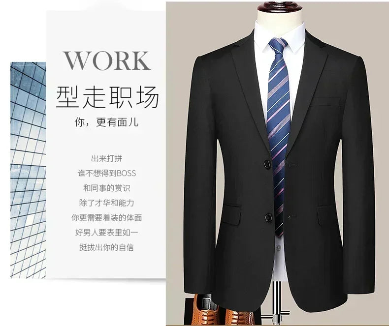 S-8XL New  (Blazer+ Pants) Men's Fashion Business Gentleman Trend Slim-fit Casual Wedding Travel Plus-size Solid Color Suit
