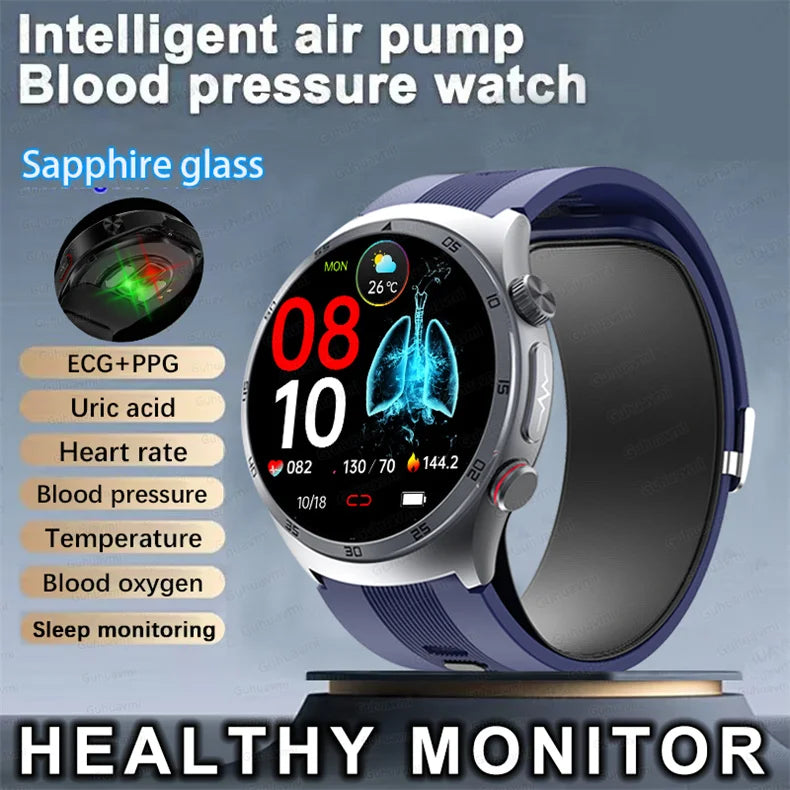 Sapphire Glass AMOLED Blood Pressure Smart Watches ECG Blood Oxygen Blood Pressure Air Pump Sport Health Tracking Smartwatch NFC