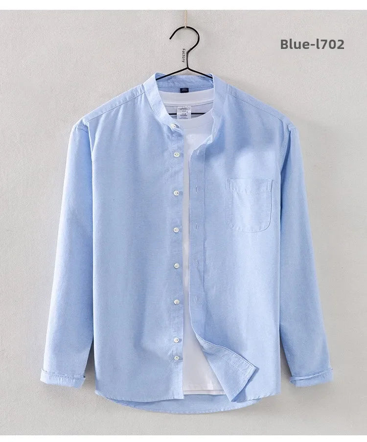 2025 Cotton Stand-up Neck Oxford Spinning Anti-wrinkle Casual  Spring  Autumn New Men's Shirt Jackets  Long Sleeve Shirt Men's