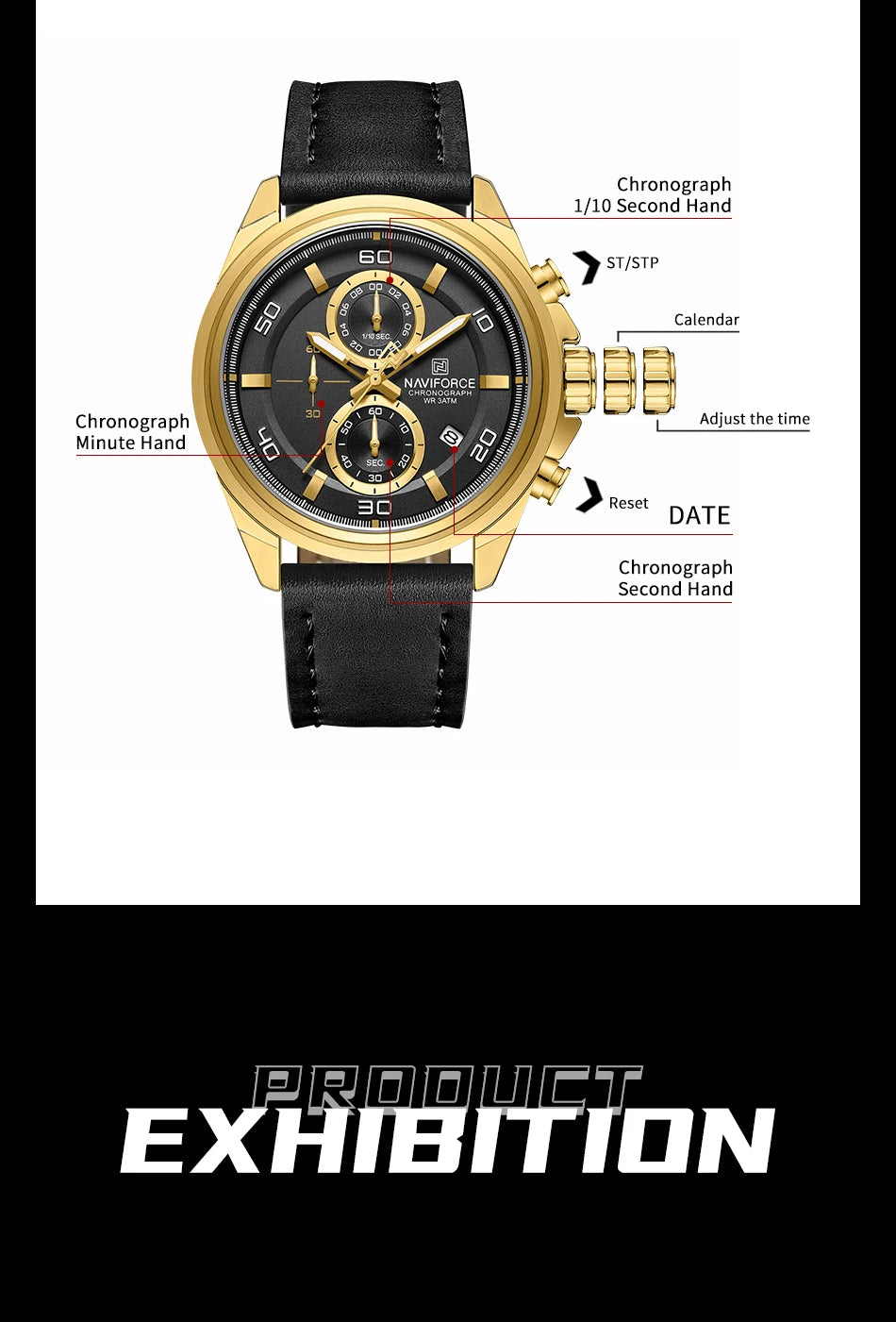 NAVIFORCE  Hands Wristwatches Genuine Leather Strap Alloy Case Casual Watches Dress Watch for Men Waterproof with Date Luminous