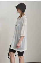 Amii Minimalist Women's Knitted Pullovers 2025 Summer Crew Neck Short-sleeved Casual Mid Long Loose Letter Jacquard Top 12542048