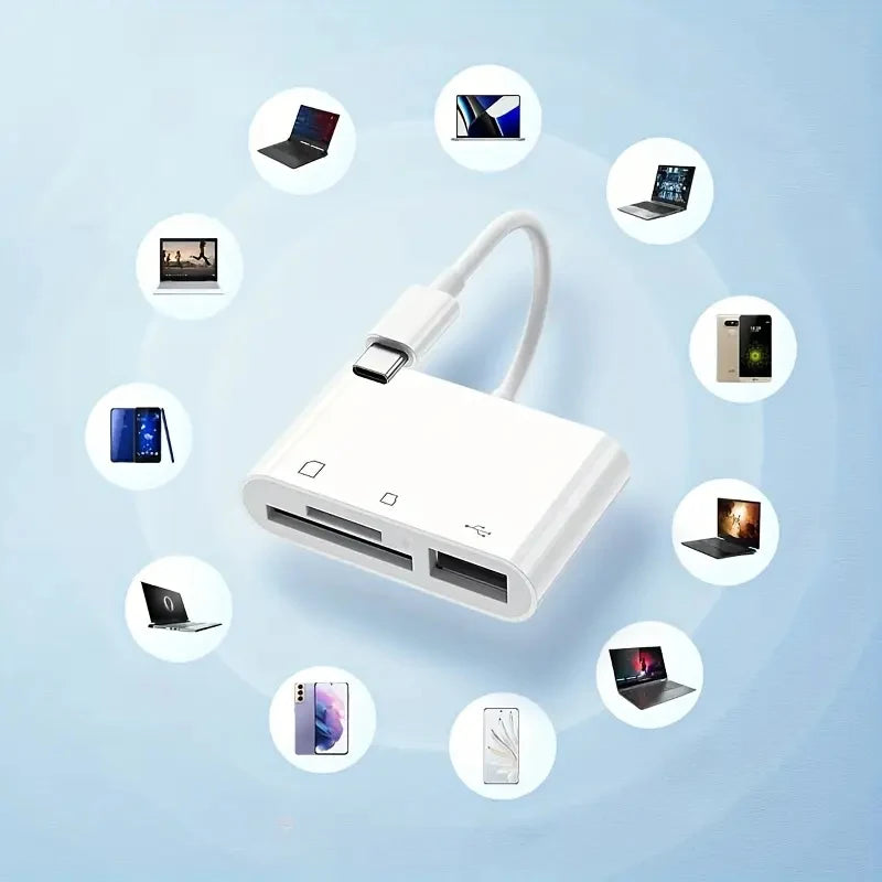 3-IN-1 TypeC/for iPhone To SD/TF Card Reader OTG USB Port Adapter Camera Phone Adapter Memory Card Data Transfer For IOS Android