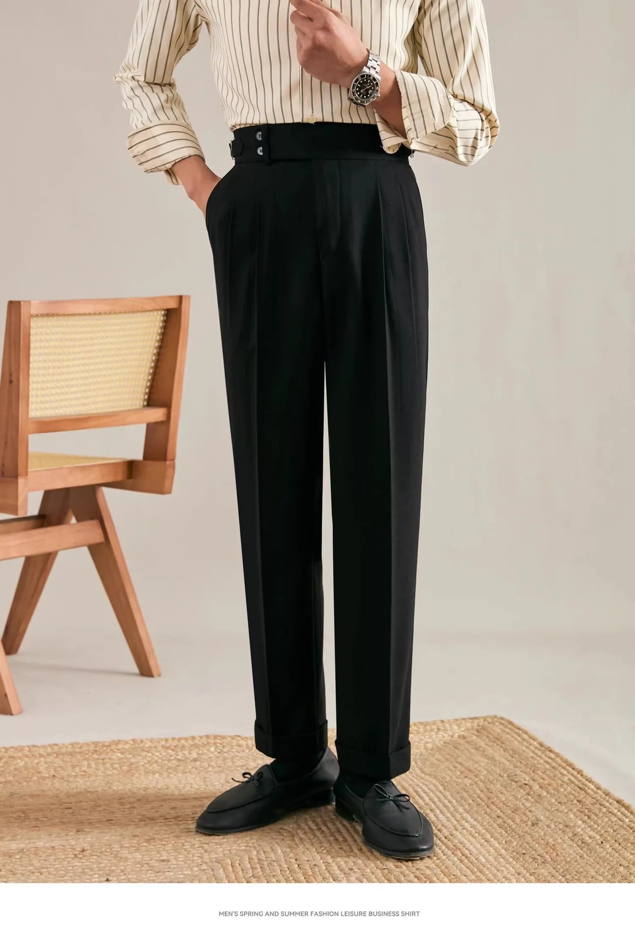 Italian Naples Trousers High Waisted Straight Men's Business Casual Pants High-end Elegant Retro Suit Pants Banquet Wedding