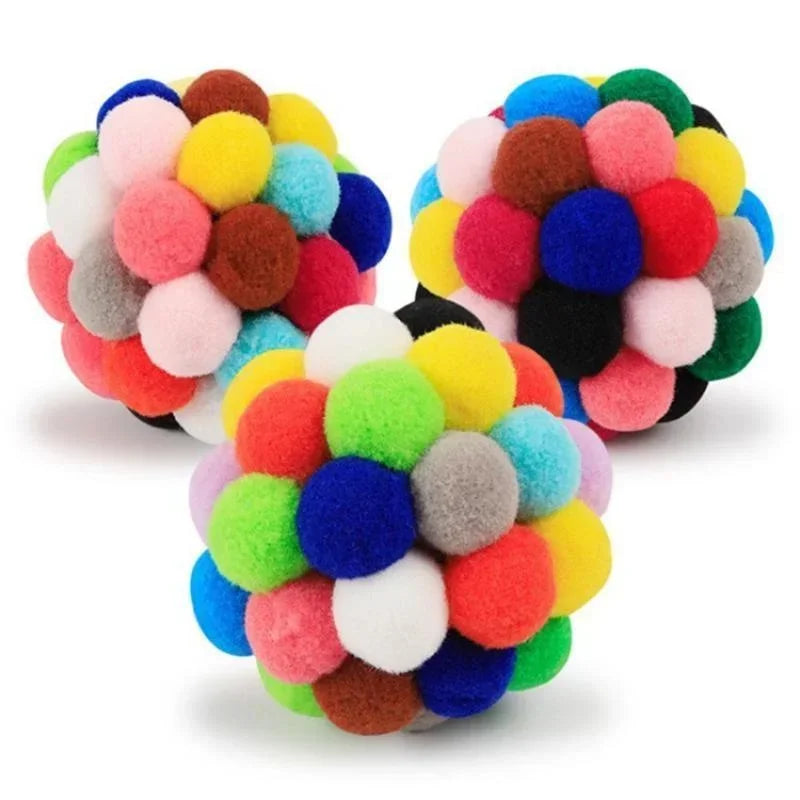 Pet Toy Cat Toys Cat Plush Ball Toys Pet Bouncy Bell Ball Toy Colorful Pompoms Pet Supplies Random Color