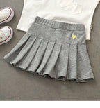 Girls Skirts Jk Pleated Skirt Candy Color Embroidery Love Solid Color Simple Casual Loungewear Outfit Children's Clothes