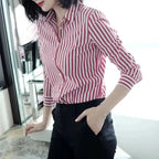 Women's Clothing Commute Striped Shirt 2025 New Spring Autumn Long Sleeve Fashion Single-breasted Casual Turn-down Collar Blouse