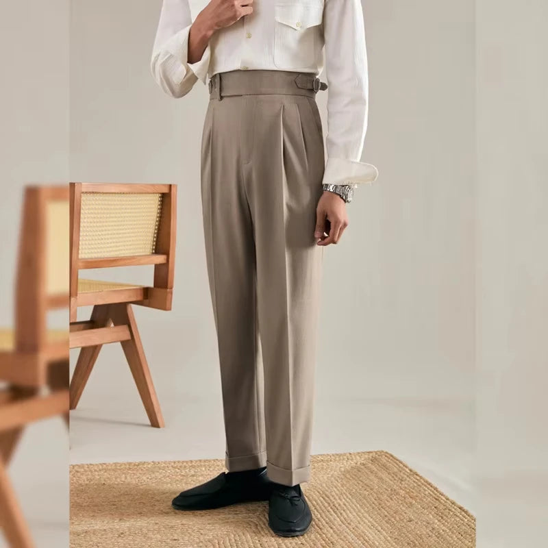 Italian Naples Trousers High Waisted Straight Men's Business Casual Pants High-end Elegant Retro Suit Pants Banquet Wedding
