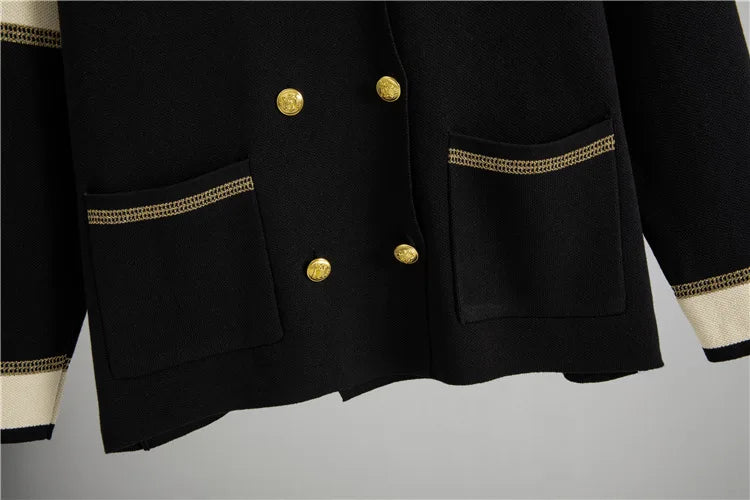 Korean Design Knitted 2 Piece Sets Women Knitwears Double Breasted Sweater Cardigan Tops Conjuntos High Waist Sweatpants Outfit