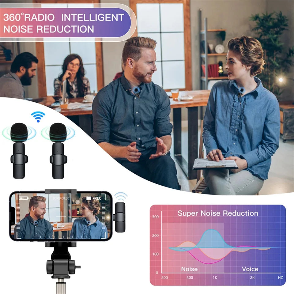 Lavalier Wireless Bluetooth Microphone Portable Audio Video Recording Mini Mic For iPhone Live Broadcast Gaming Phone Type-C