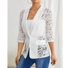 Women's Blazer Autumn 2024 New Lace Patch Single Breasted Flap Detail Y2k Coat Work Office Female Fashion Elegant Daily Jacket
